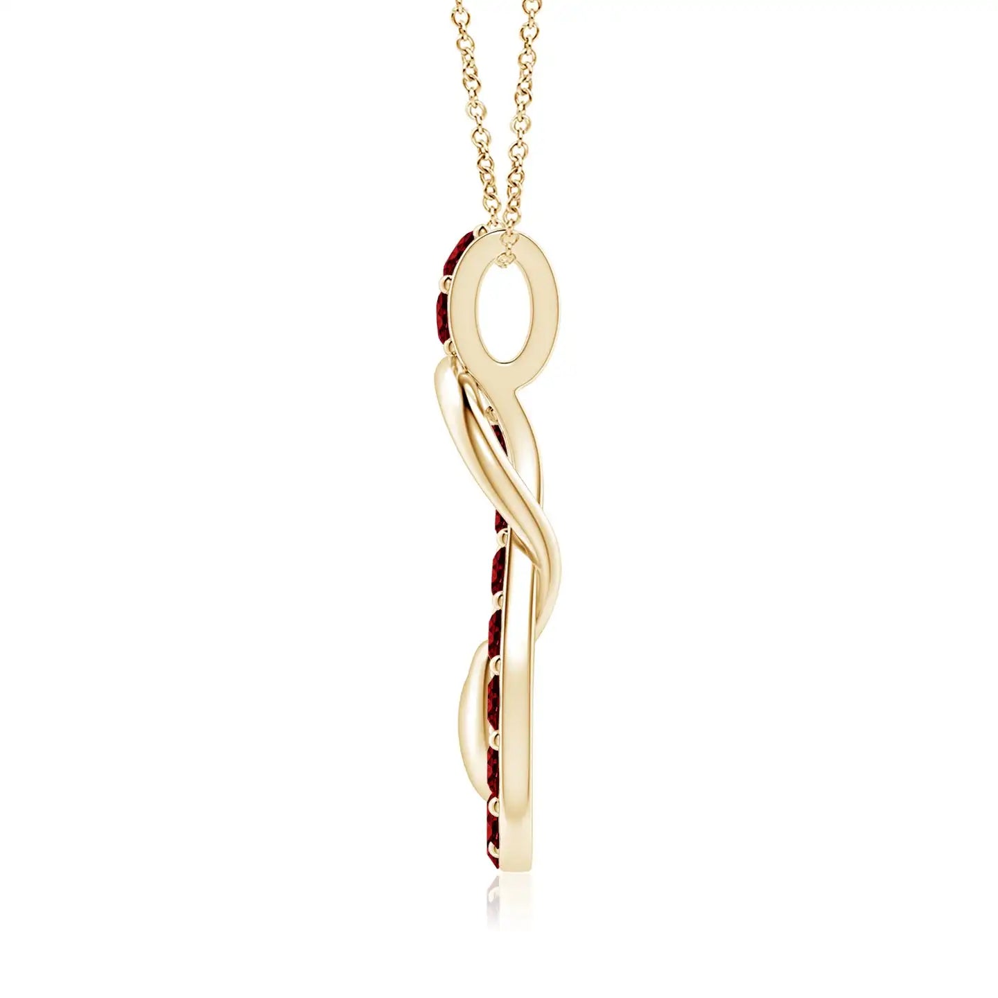 14K Gold Natural Multi Round Red Ruby Infinity Knot Pendant With Puffed Heart Beautiful Unisex Party Wear Top Quality Pendant