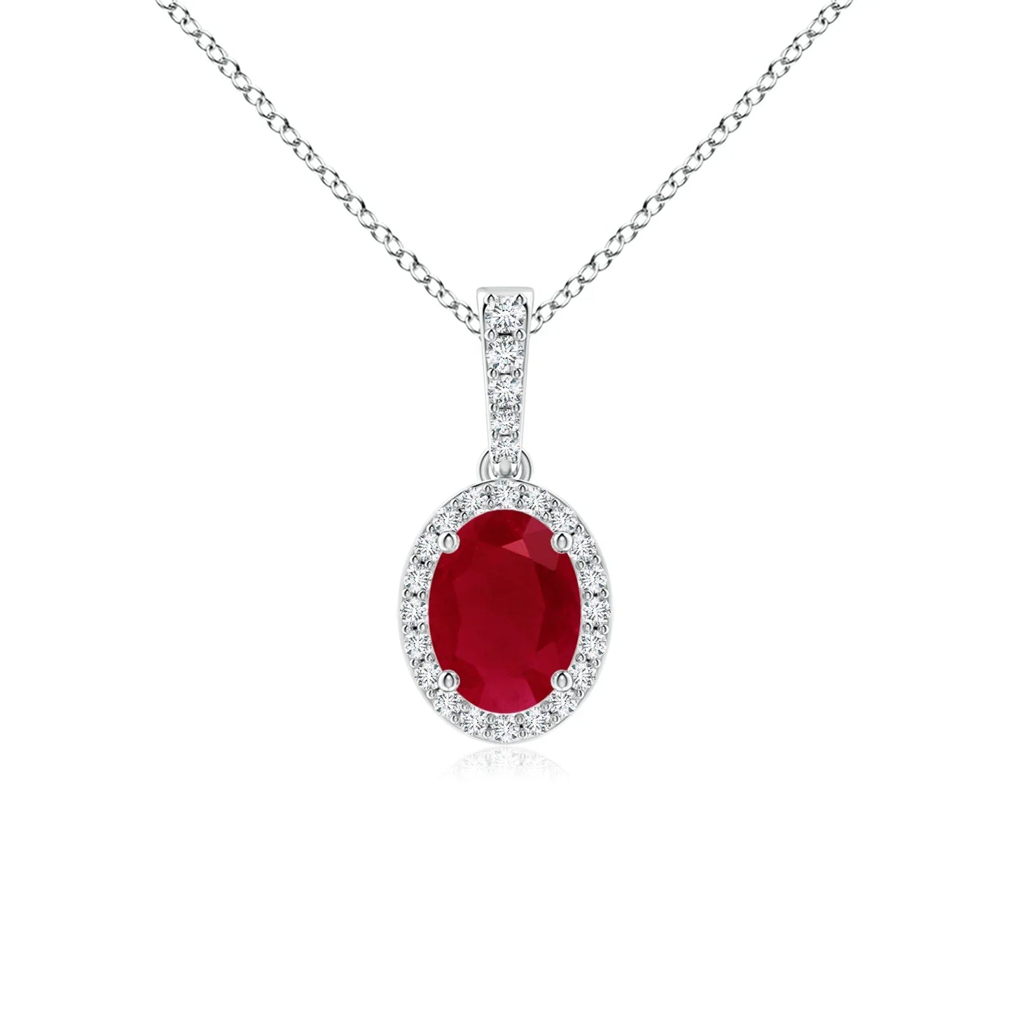 2026 Top Selling 14K Solid Gold Vintage Style Oval Cut 0.66Ct Red Ruby Halo Pendant With Pave Sett Side 0.14Ct Diamond Wholesale