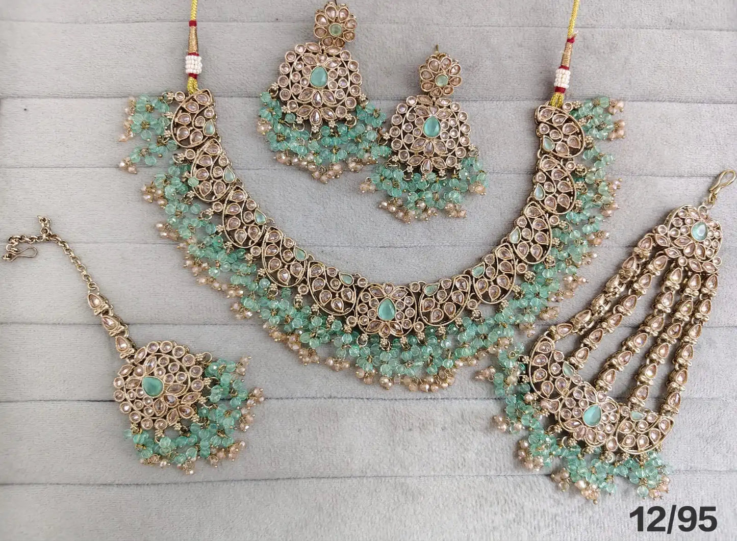 Luxury Gold Plated Black Kundan Bridal Necklace Set with Zircon Crystal Beads Earrings Maang Tikka & Hathphool Wedding Jewelry