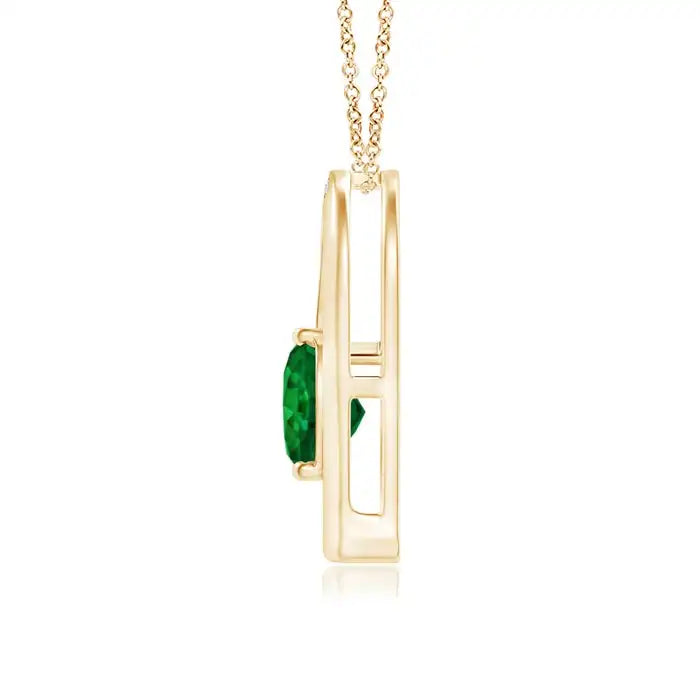 14K Solid Gold Natural Emerald Tilted Heart Pendant With Pave Diamond Classic Fine Jewellery Anniversary Gift For Her 2026