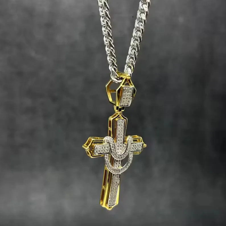 BiG-BOSS Gold and Silver Cross Pendant for Men Iced Out Moissanite Hip Hop Jewellery