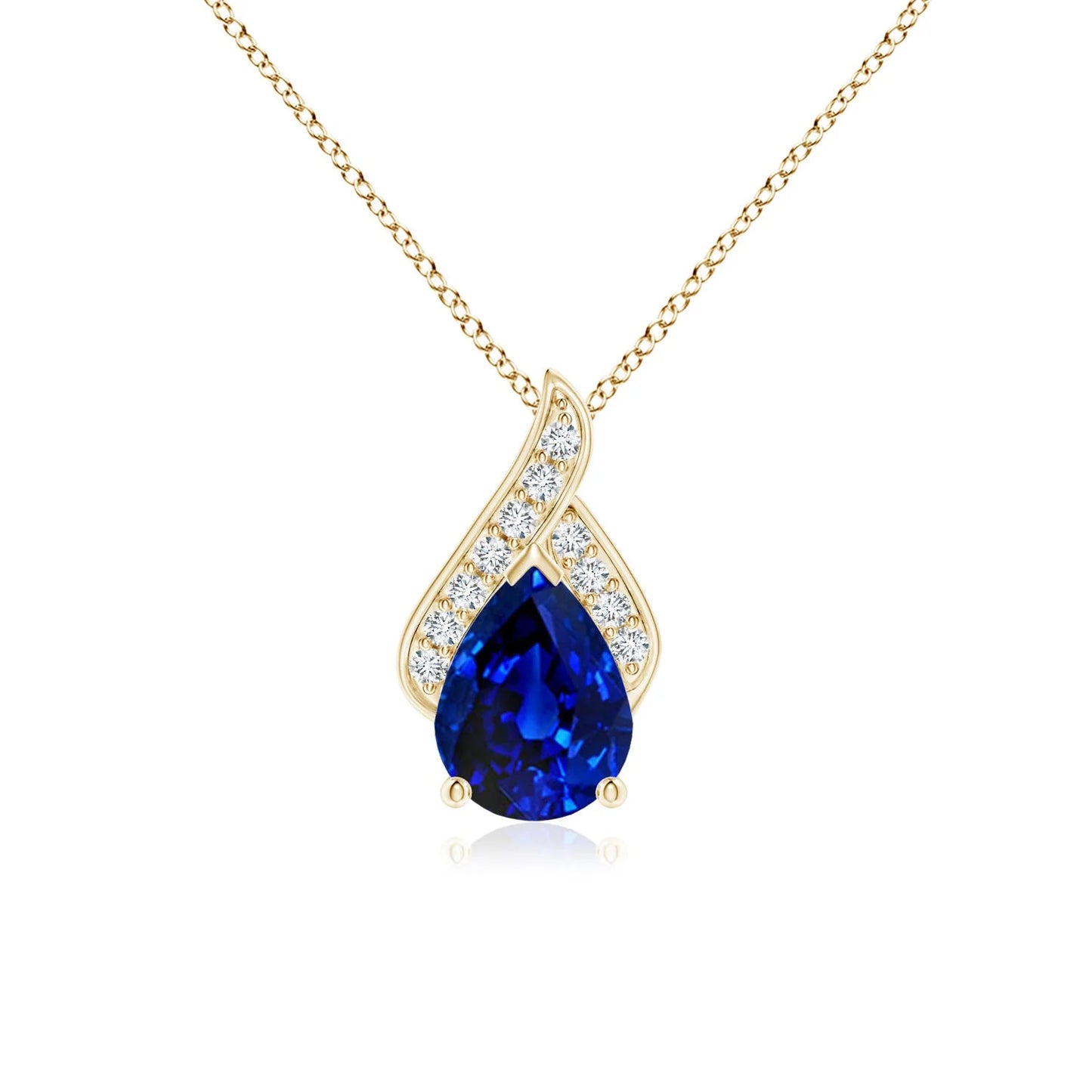 Handmade 2026 New Arrival Igi Certified Pendant Necklace 14k Solid Gold Natural Pear Cut Blue Sapphire Flame Solitaire Pendant