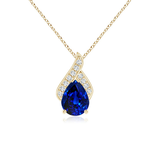 Handmade 2026 New Arrival Igi Certified Pendant Necklace 14k Solid Gold Natural Pear Cut Blue Sapphire Flame Solitaire Pendant