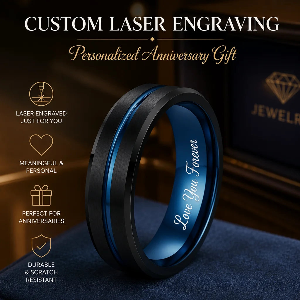 Custom High End 8mm Black Blue Brushed Mens Womens Tungsten Carbide Ring Fashion Band for Wedding Anniversary