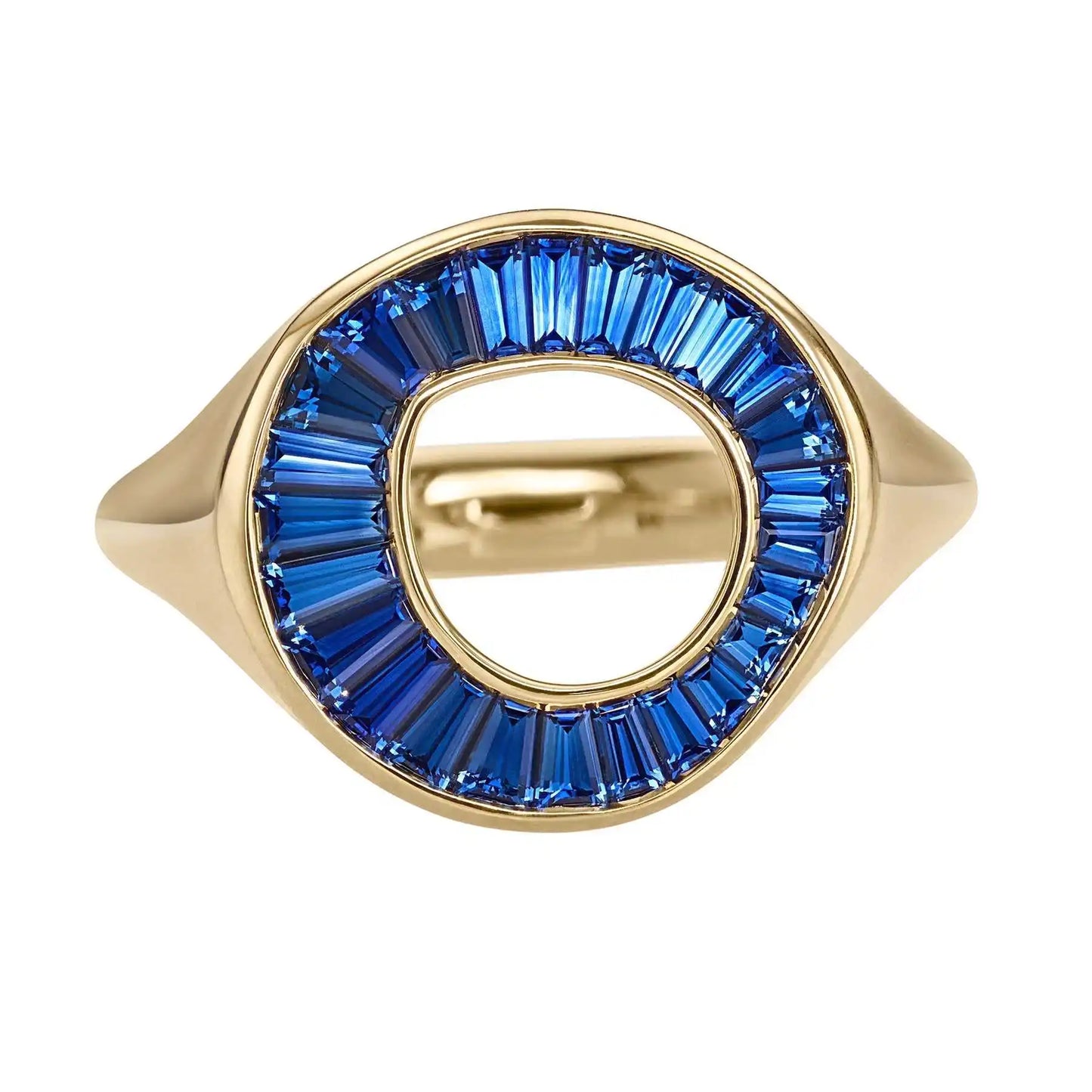 14K Real Gold Natural Royal Blue Sapphire Gemstone Signet Ring Tapered Baguette Cut 1Ct Blue Sapphire Fine Jewelry Wedding Rings