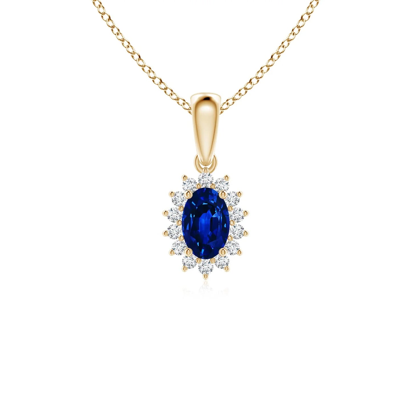 Igi Certified Top Quality Handmade Gemstone Pendant 14k Solid Gold Oval Blue Sapphire Pendant With Floral Diamond Halo Necklace