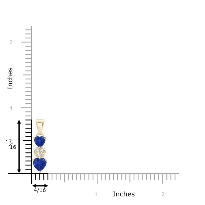 14K Pure Gold Natural Heart Cut Blue Sapphire & Diamond Dangling Three Heart Pendant IGI Certified Romantic Fine Jewelry Pendant