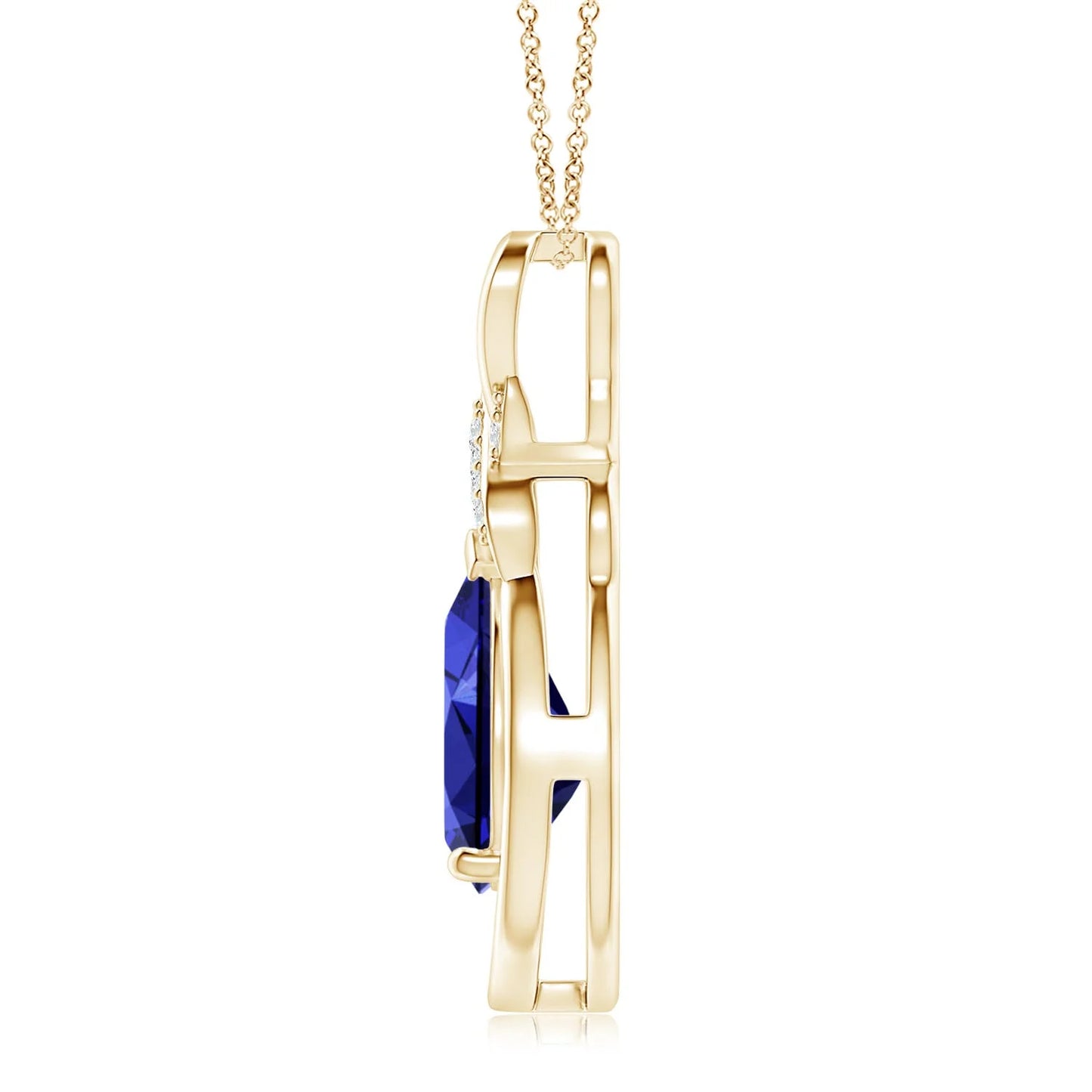 14K Solid Gold Natural Pear Blue Sapphire Infinity Pendant With Diamond X Motif Classic Fine Jewelry Anniversary Gift For Her
