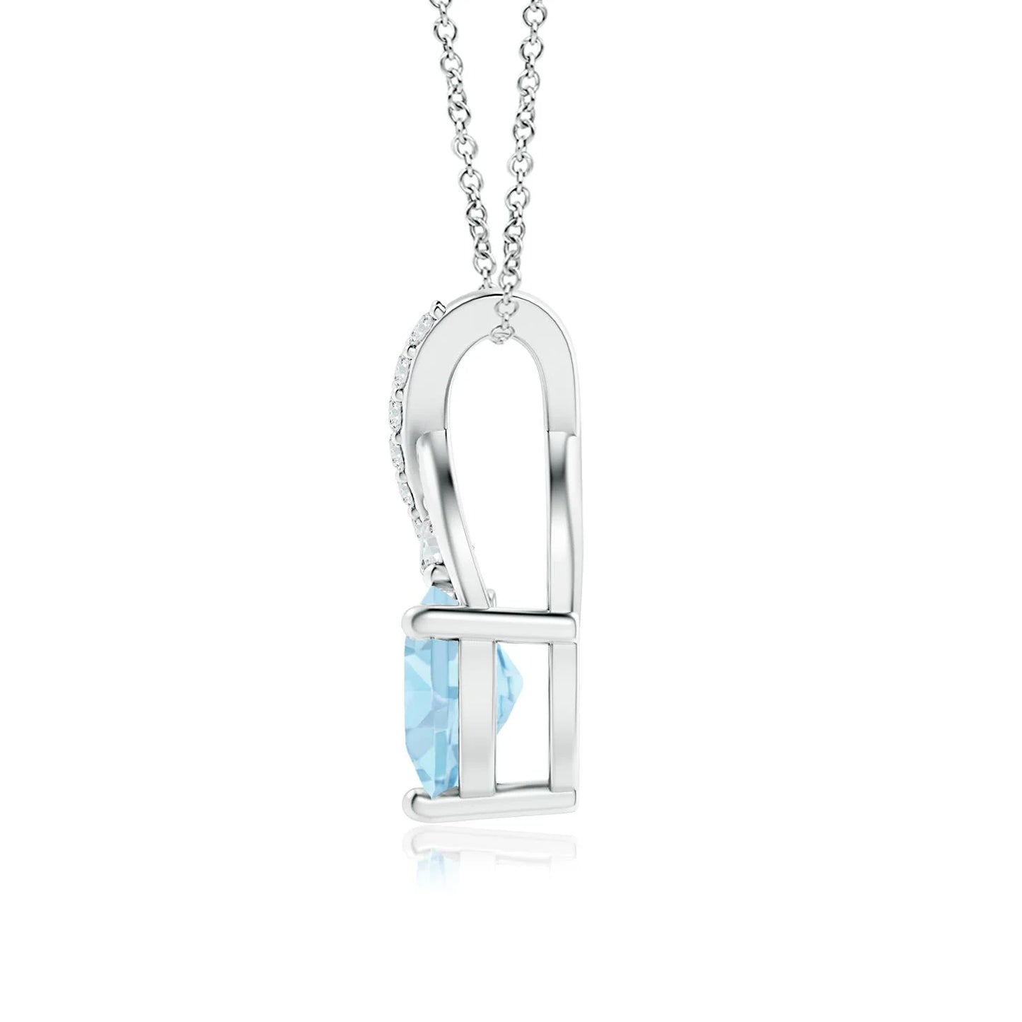 14K Solid Gold Solitaire Heart Cut Aquamarine Gemstone Pendant With Twisted Natural Diamond Bale Romantic Gift For Her Pendant