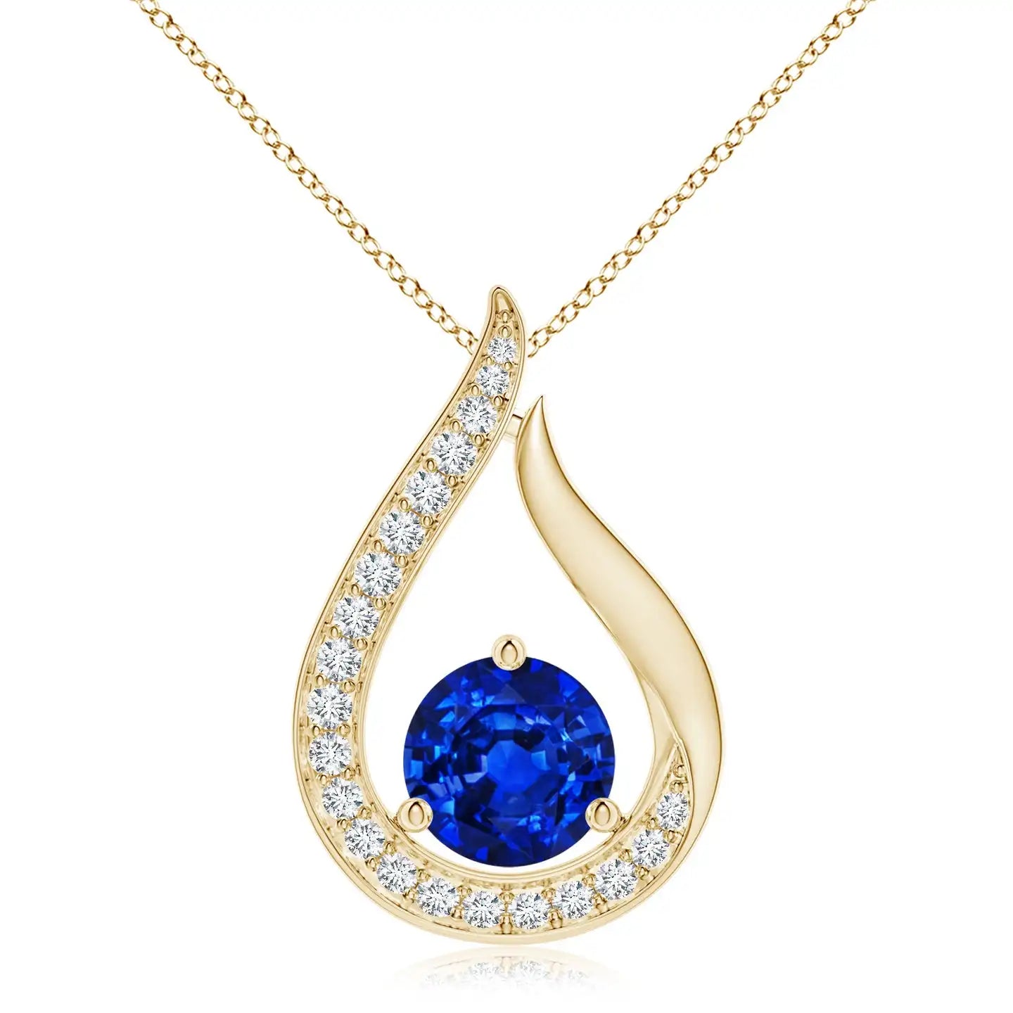 Round Cut 0.75Ct Floating Blue Sapphire Tulip Handmade Pendant with Diamonds 18K Gold IGI Certified Natural Gemstone Pendant OEM