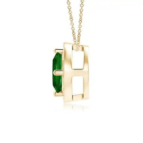 14K Solid Gold Natural Cushion Emerald Sideways Halo Pendant With Diamond Fine Jewellery Anniversary Wedding Gift For Her 2026