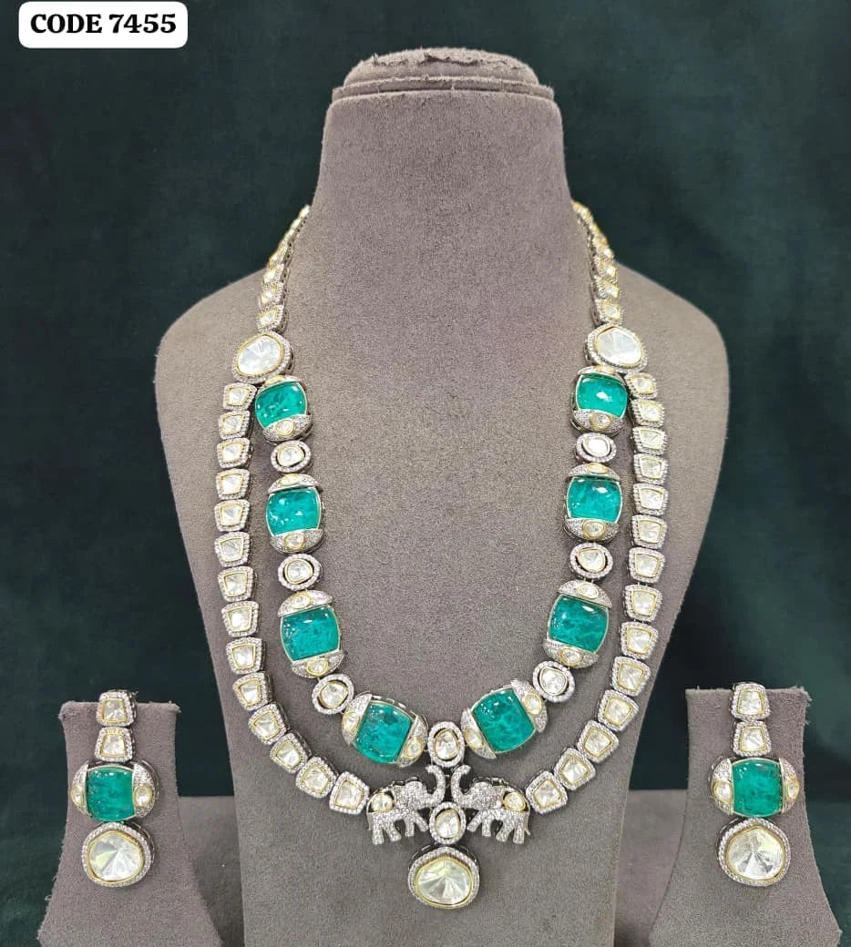 Premium Designer Green Pink Kundan Necklace Set Gold Plated Elephant Pendant Bridal Wedding Party Wear Jewelry Wholesale India