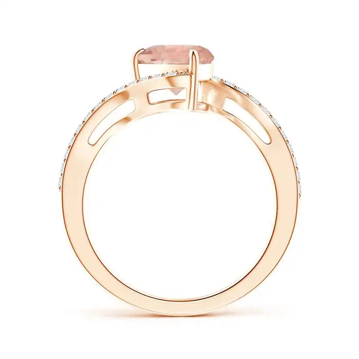 14K Gold Prong Sett Pear-Cut Natural Pink Morganite Bypass Ring with Diamond Accents High Quality Fine Jewelry Engagement Ring