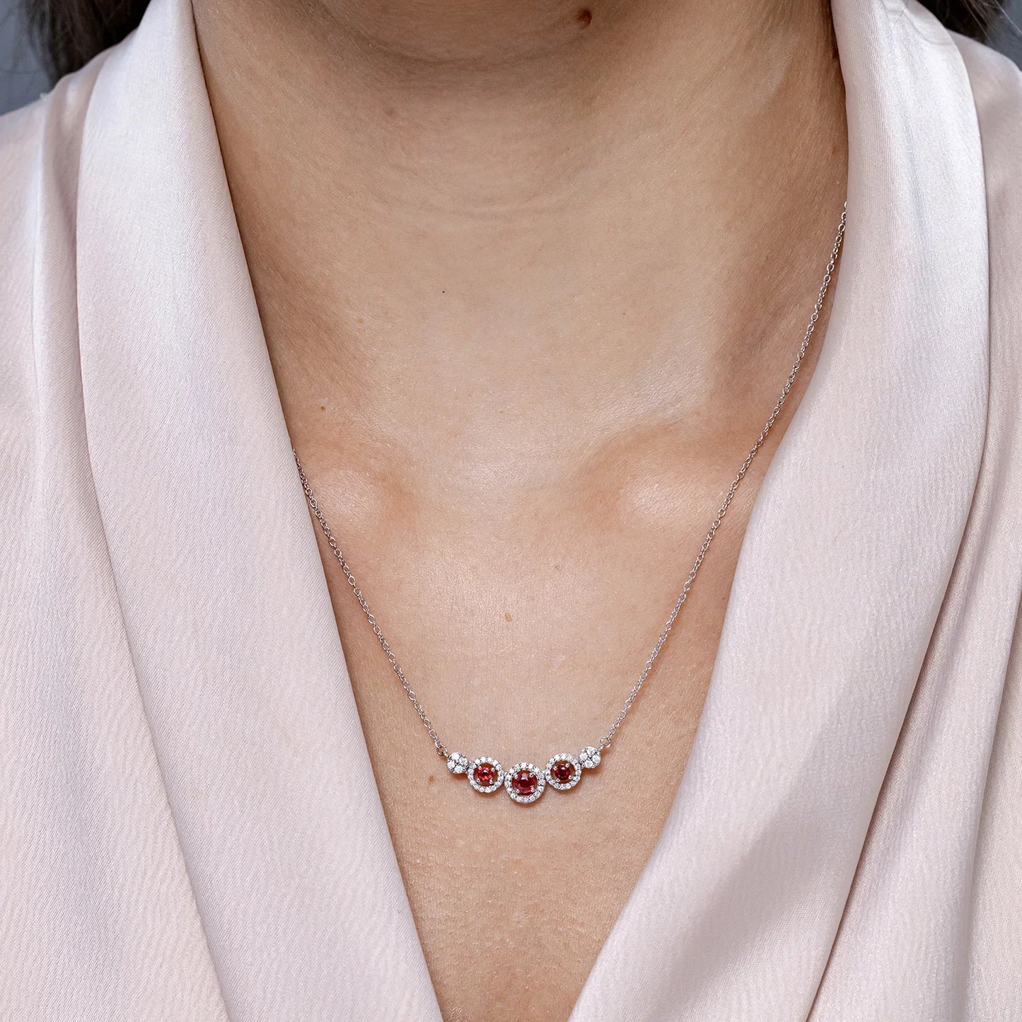 14k Pure Gold IGI Certified Round Cut Natural Red Ruby & Diamond Halo Link Chain Necklace Top Quality Luxury Party Wear Pendant