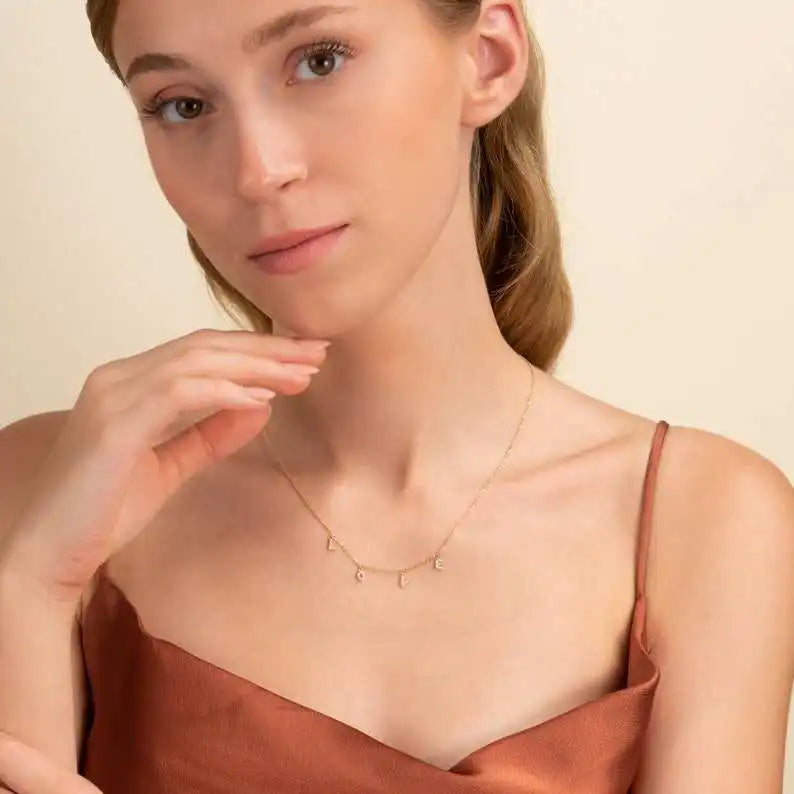 High Quality 9K Solid Gold Natural Diamond Studded LOVE Letter Necklace 32 Diamonds 0.12 Carat Custom Made Luxury Romantic Charm