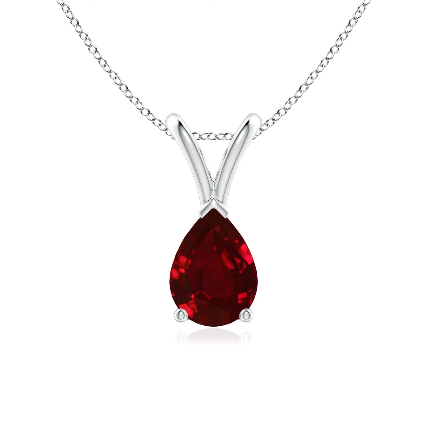 14K 18K Pure Gold V-Bale Pear-Shaped Natural Red Ruby Solitaire Pendant Link Chain Necklace Custom Handmade Fine Jewelry Pendant