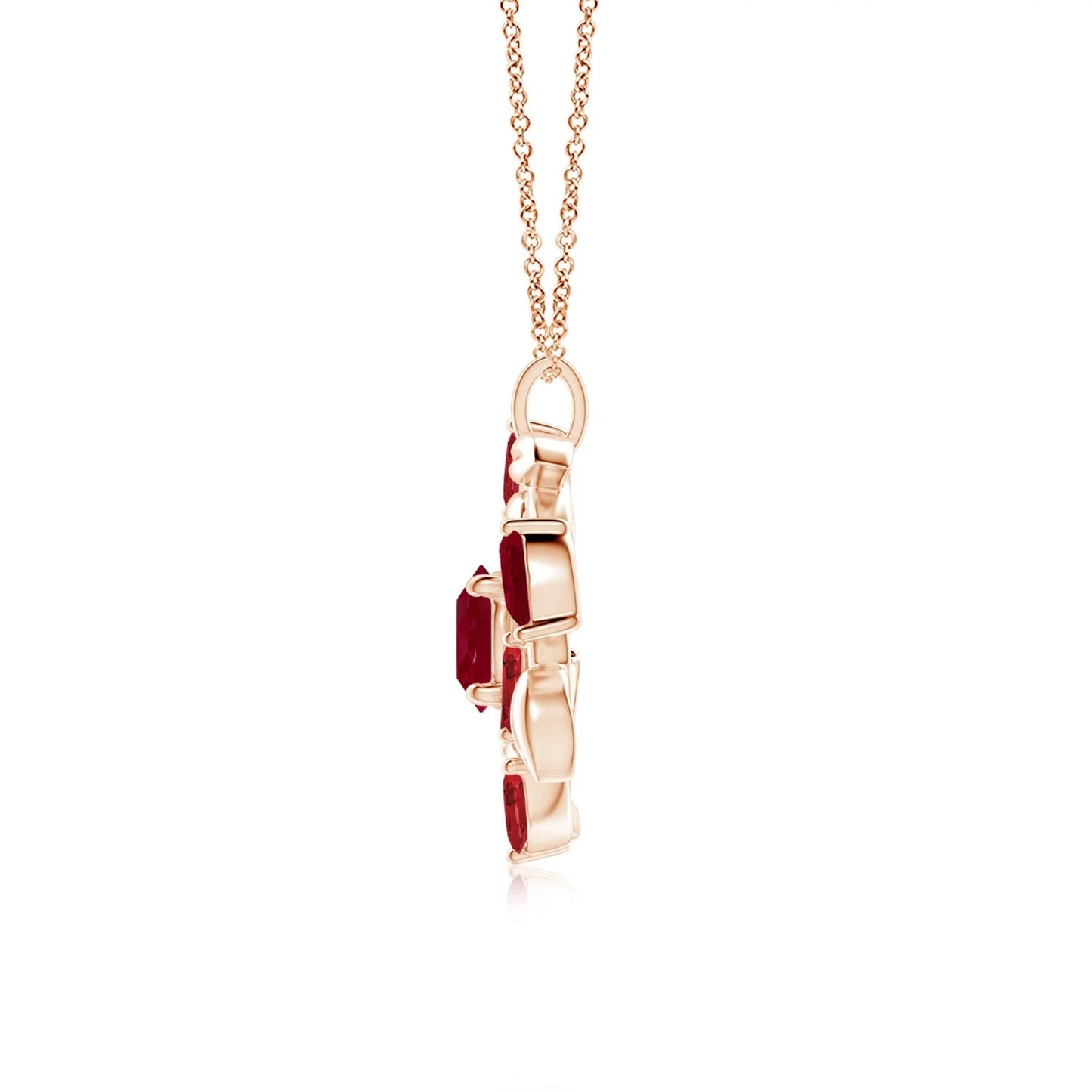 2026 Top Selling 14K Solid Gold Round & Marquise Ruby Gemstone Olive Branch Cluster Pendant Link Chain Necklace Fine Jewelry