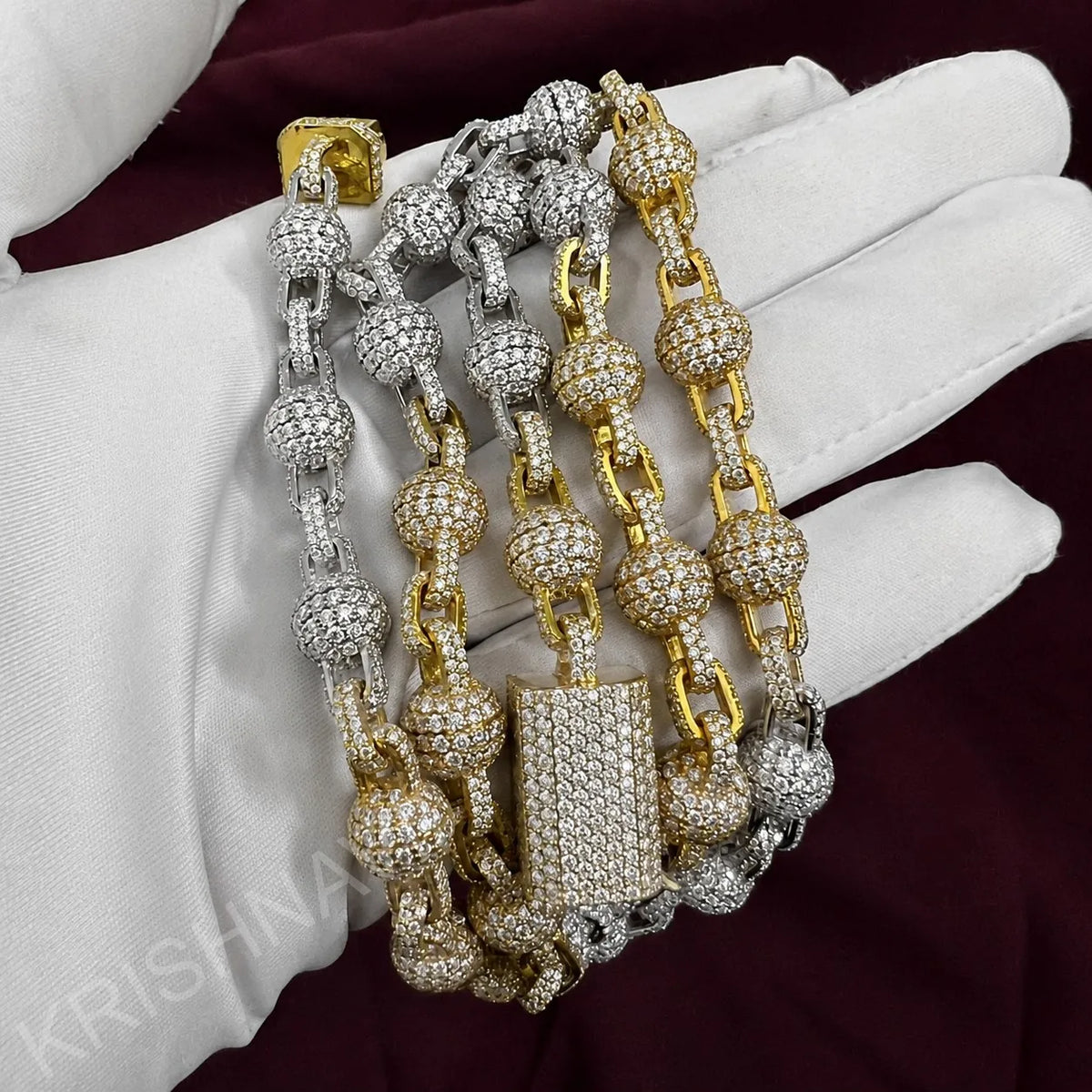 BiG-BOSS Luxury 14K Solid Gold Moissanite IGI Certified 9 MM Fully Iced Clustered Ball Necklace Hip Hop Cuban Link Style Statement Men's