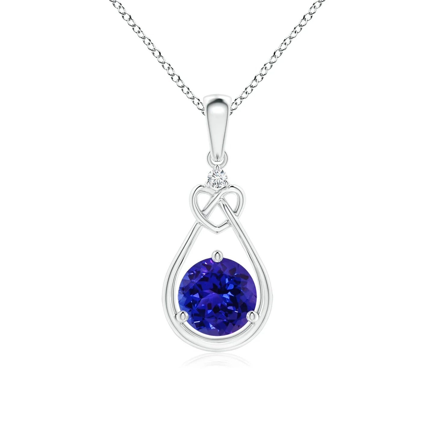 High Quality Prong Sett Round 0.45Ct Tanzanite Knotted Heart Pendant With Diamond Link Chain Necklace IGI Certified Fine Jewelry
