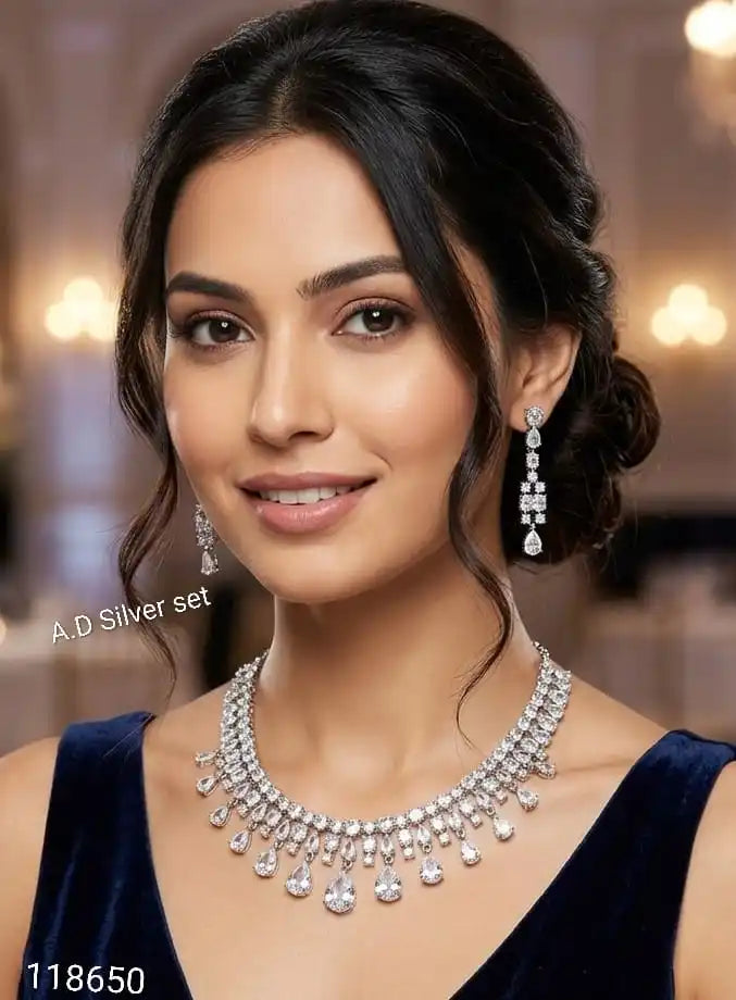 Luxury Silver Plated Ruby Red CZ Teardrop Necklace Set with Earrings Bridal Wedding Party Wear Fashion Jewelry Women Set Women