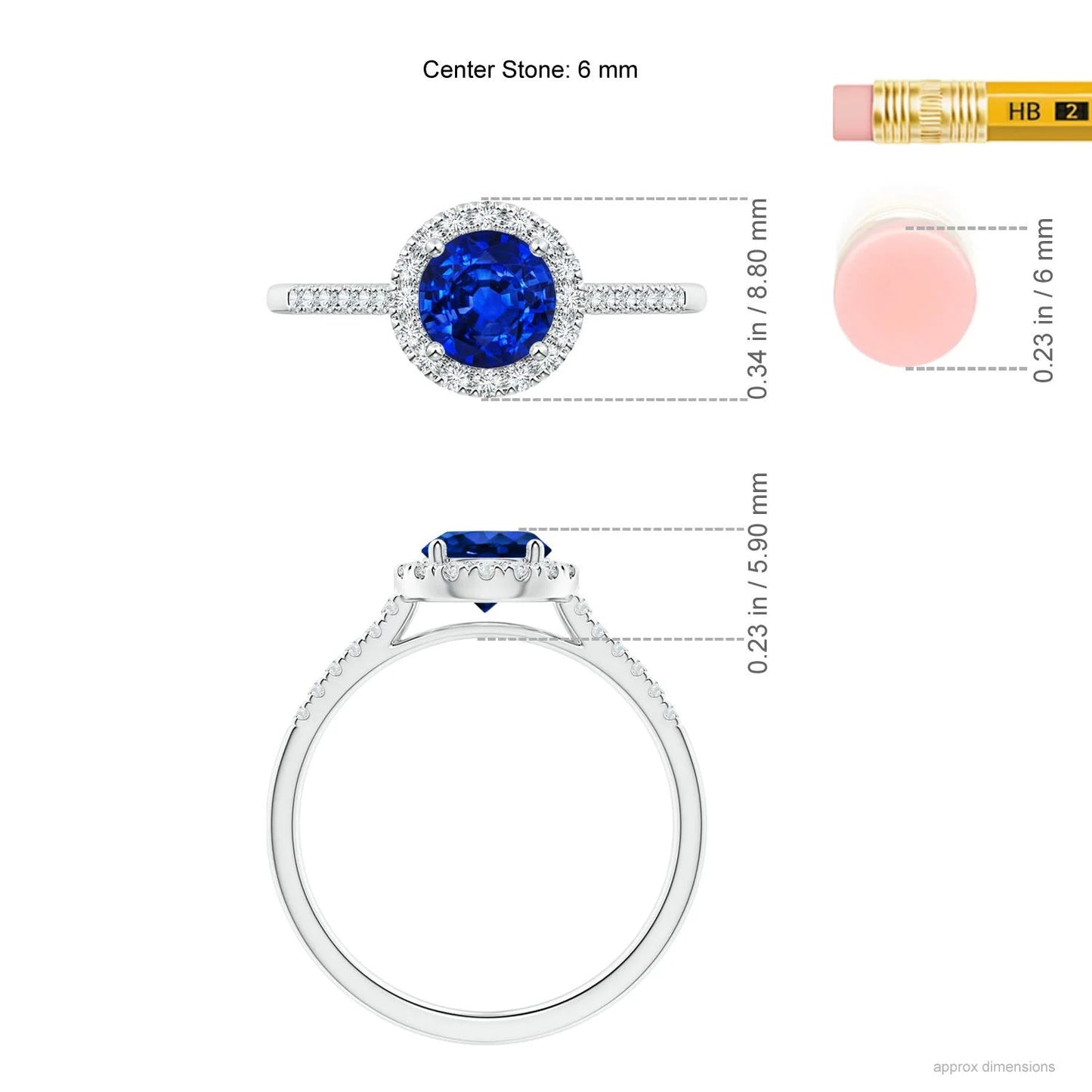 14K Gold Classic 6MM Round Cut 1.10Cts Blue Sapphire & 0.1Ct Diamond Halo Engagement Ring Customized Handmade Fine Jewelry Ring
