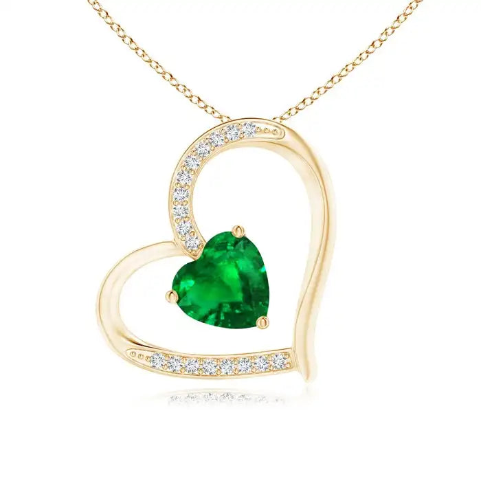 14K Solid Gold Natural Emerald Tilted Heart Pendant With Pave Diamond Classic Fine Jewellery Anniversary Gift For Her 2026