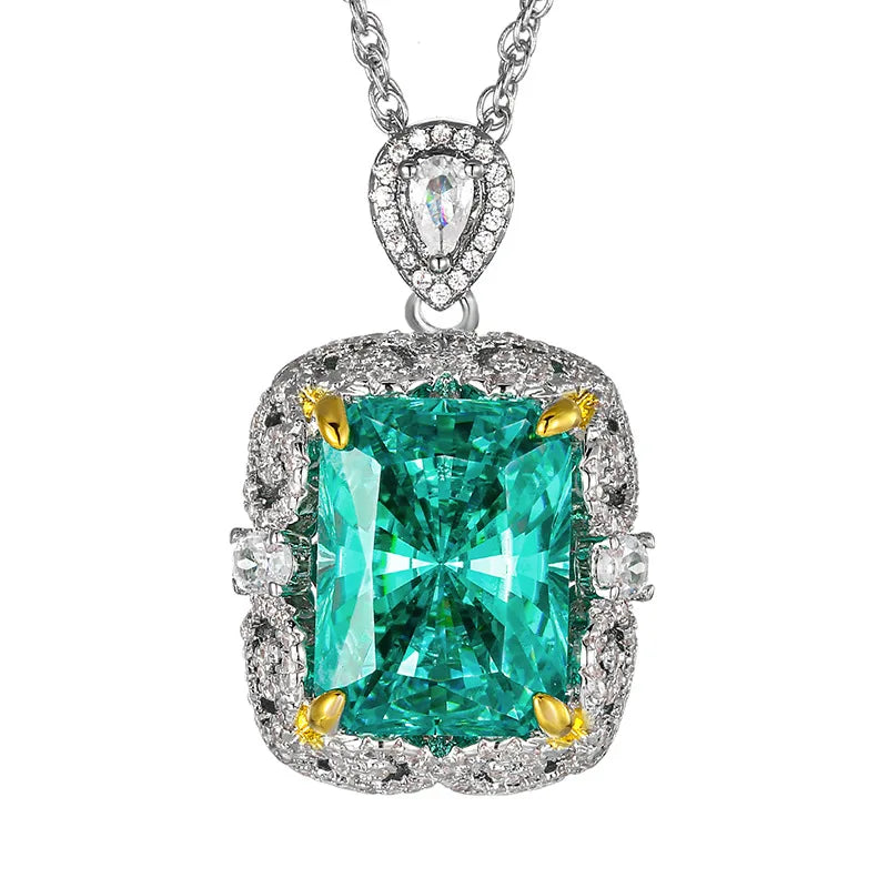 Gemfiori Luxury Vintage Gothic Royal Blue Sapphire Jewelry Set Black Gold Plated Cushion Cut Blue Gem Halo Pendant Necklace Earrings Ring