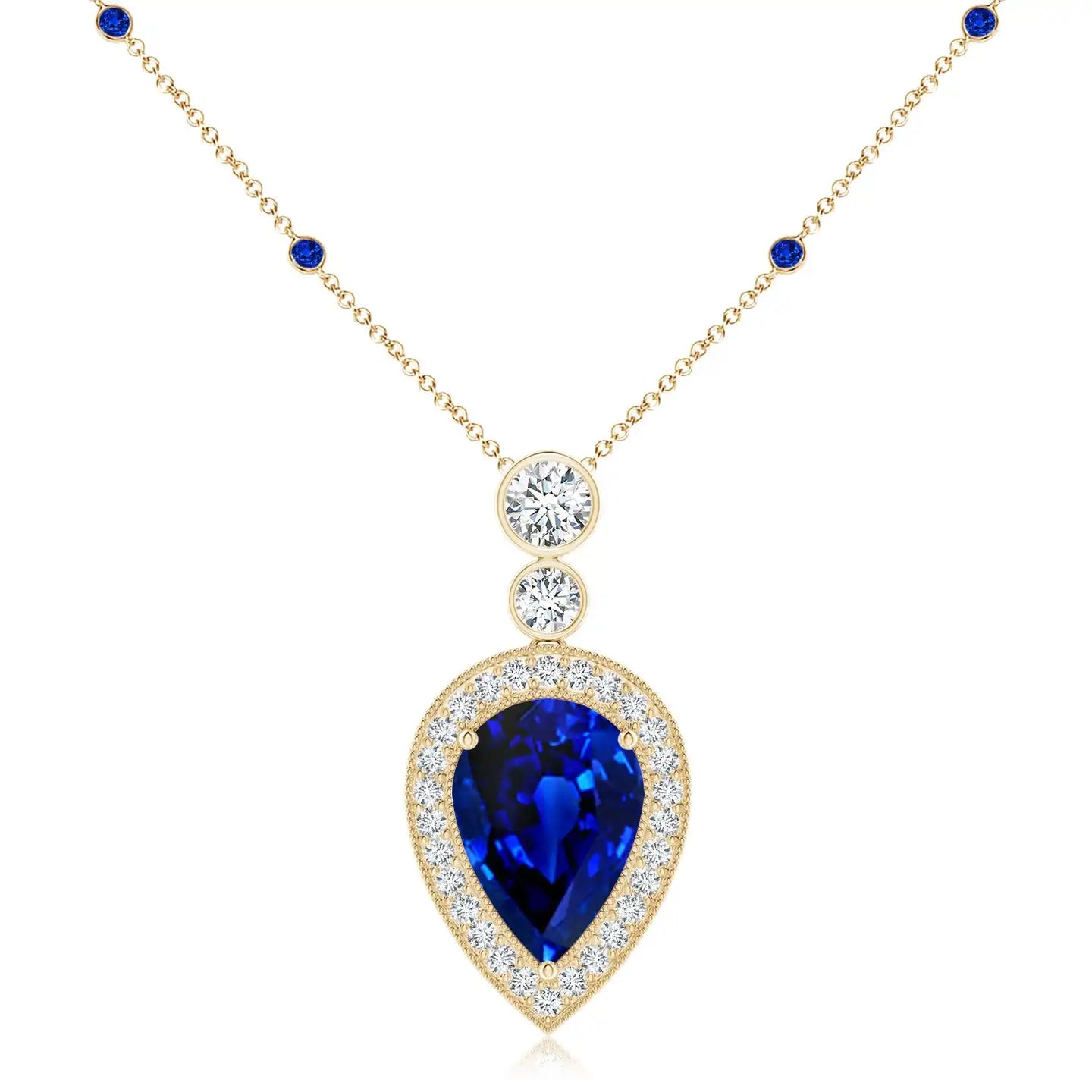 18K Solid Inverted Pear Cut 0.85 Ctw Blue Sapphire Pendant With 0.21Ctw Diamond High Quality Top Selling Pendant For Retailers