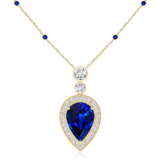 18K Solid Inverted Pear Cut 0.85 Ctw Blue Sapphire Pendant With 0.21Ctw Diamond High Quality Top Selling Pendant For Retailers