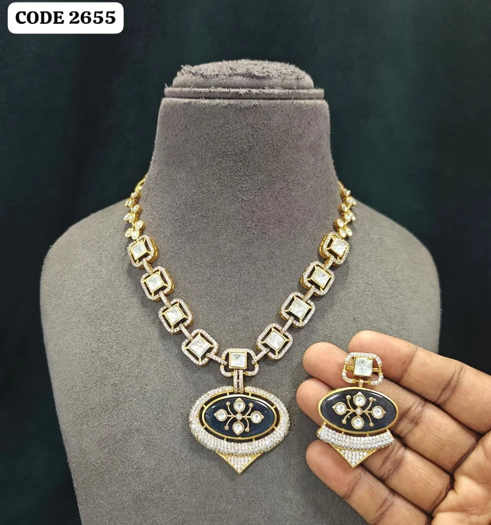 Luxury Black Enamel Pendant Necklace Set for Women Gold Plated Brass Designer Statement Party Wedding Jewelry Collection set