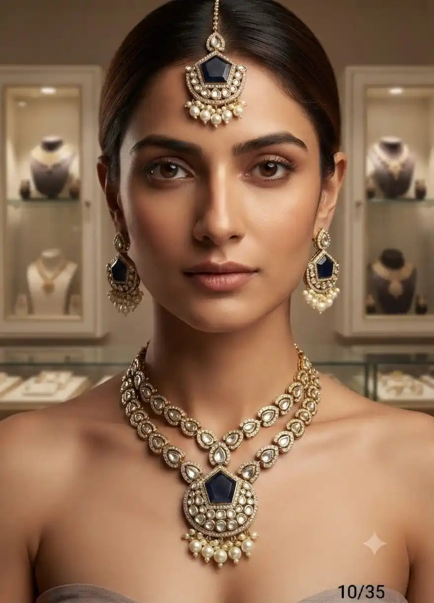 Traditional Antique Gold Plated Kundan Pearl Necklace Set with Ruby Stone Earrings Bridal Wedding Party Wear Jewelry Set For Wom