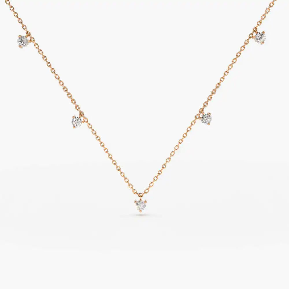14k Gold Multi Natural Dangling Diamond Solitaire Necklace High-end Collection Engagement Wedding Wear 0.39ct Brilliant Cut