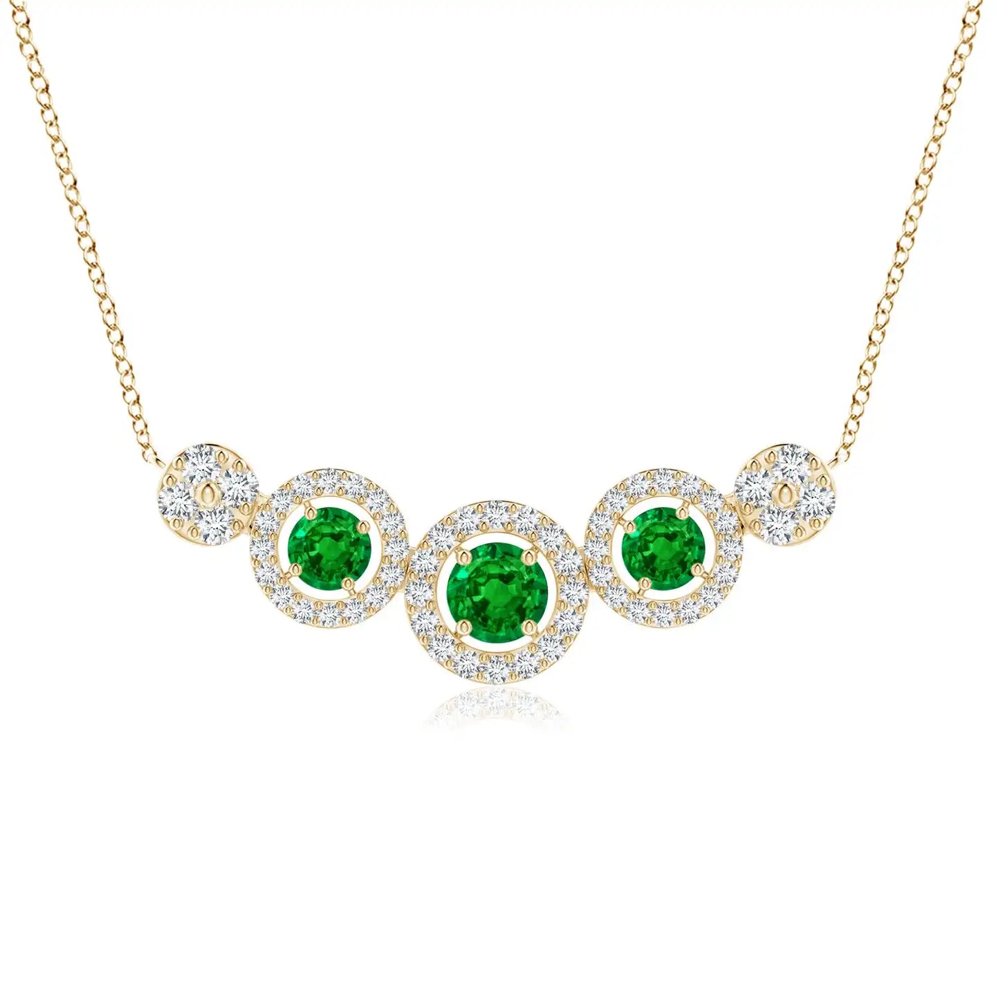 14K Solid Gold Natural Round Emerald Diamond Halo Pendant Necklace Fine Jewellery May Birthstone Anniversary Wedding