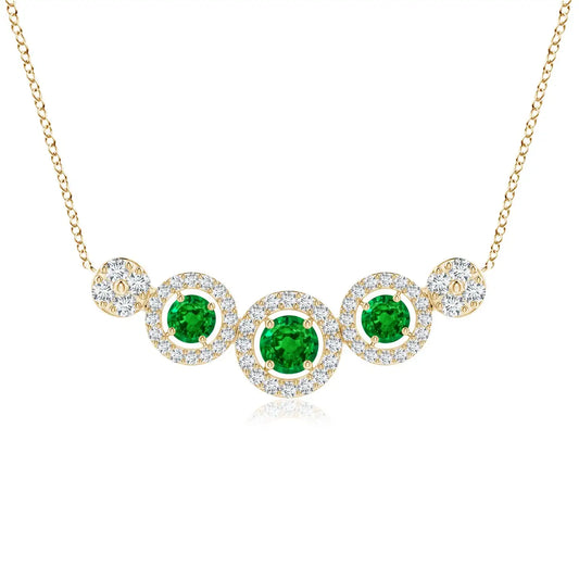 14K Solid Gold Natural Round Emerald Diamond Halo Pendant Necklace Fine Jewellery May Birthstone Anniversary Wedding