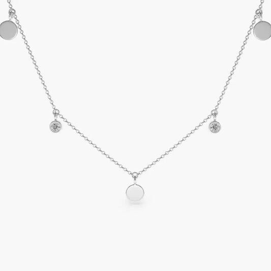 14K Solid Gold Natural Brilliant Cut 0.08Ct Diamond Dangling Dainty Disc Necklace Custom Made Bridal Wear Third Party Certified