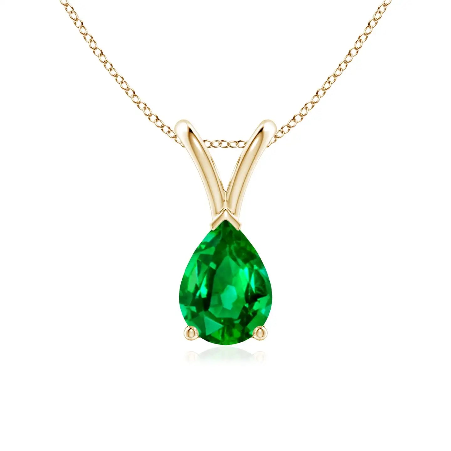 14K Solid Gold Natural Emerald V-Bale Pear-Shaped Solitaire Pendant Wedding Fine Jewellery Anniversary Gift For Her 2026