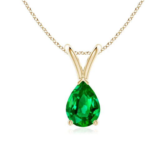 14K Solid Gold Natural Emerald V-Bale Pear-Shaped Solitaire Pendant Wedding Fine Jewellery Anniversary Gift For Her 2026