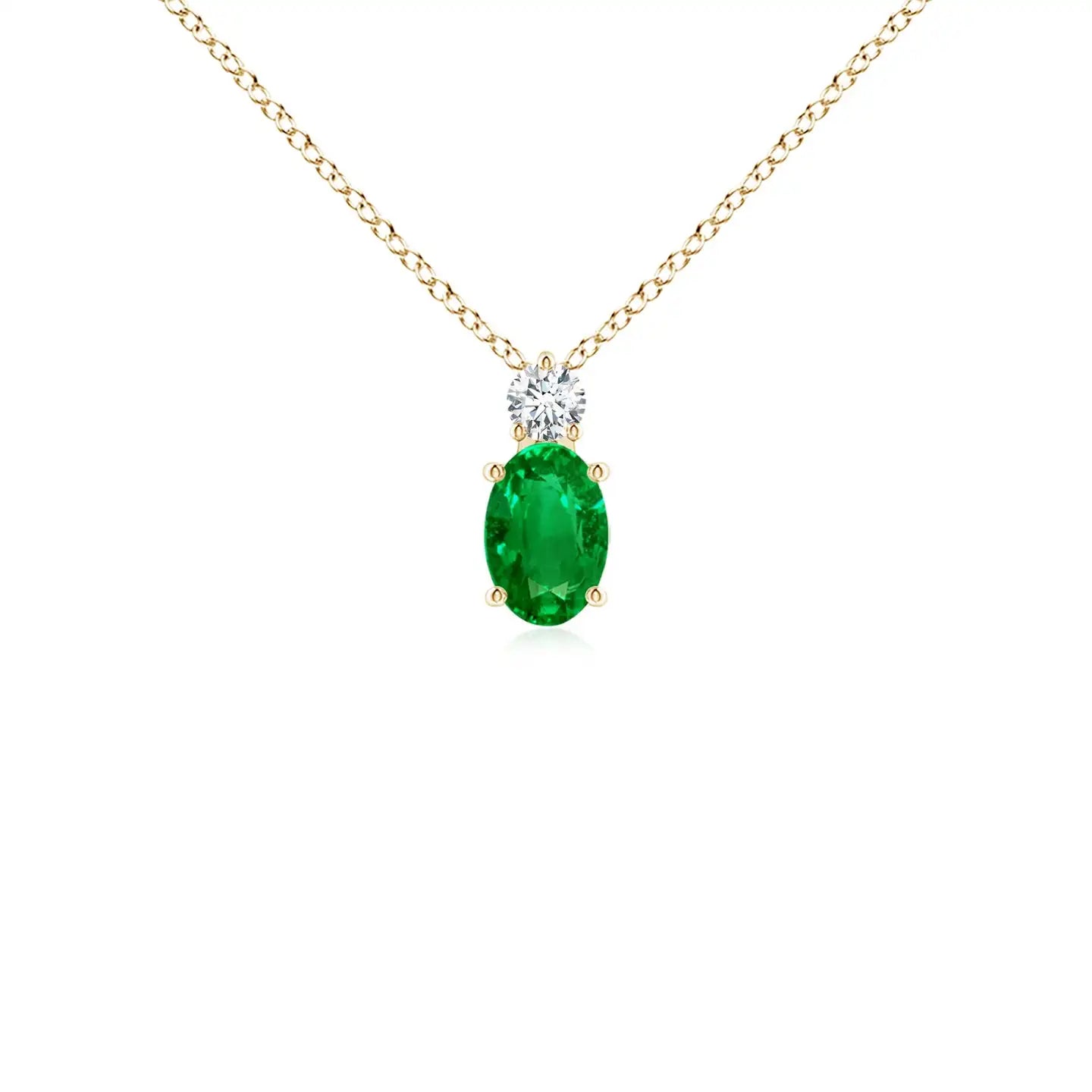 14K Solid Gold Natural Oval Emerald Solitaire Pendant With Diamond Fine Jewellery Classic Anniversary Wedding Gift For Her 2026