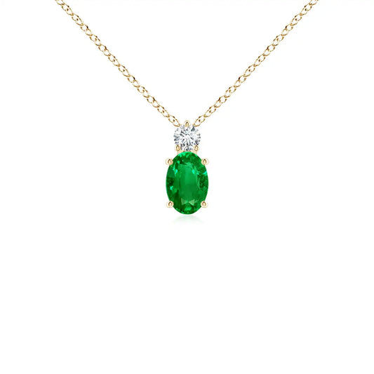 14K Solid Gold Natural Oval Emerald Solitaire Pendant With Diamond Fine Jewellery Classic Anniversary Wedding Gift For Her 2026