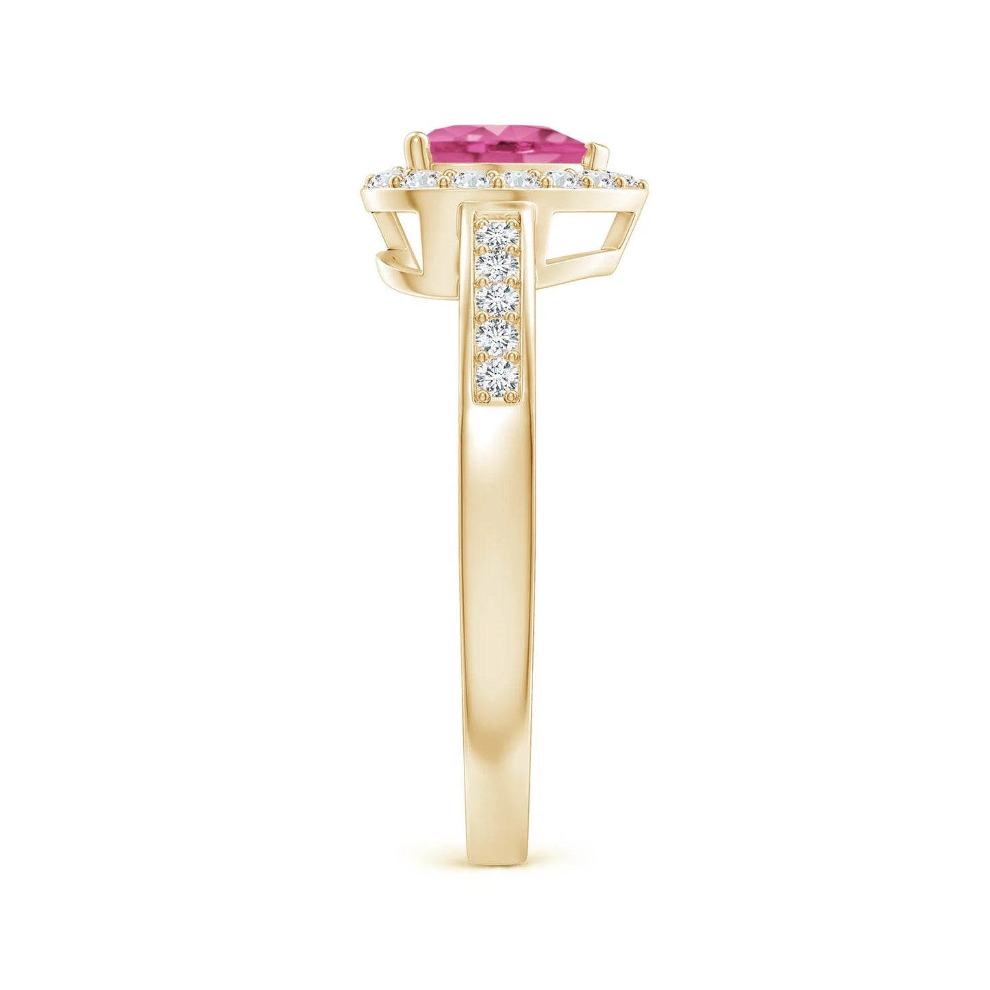 14K Pure Gold Heart-Cut Natural Pink Sapphire Halo Engagement Ring with Accents Diamond Luxury Romantic Bridal Engagement Ring