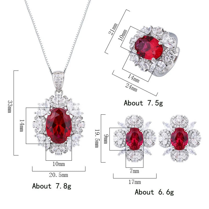 Gemfiori Luxury Women Flower Gemstone Jewelry Set Necklace Ring Earring Fashion High Quality CZ Synthetic Emerald Woman Wedding Jewellery