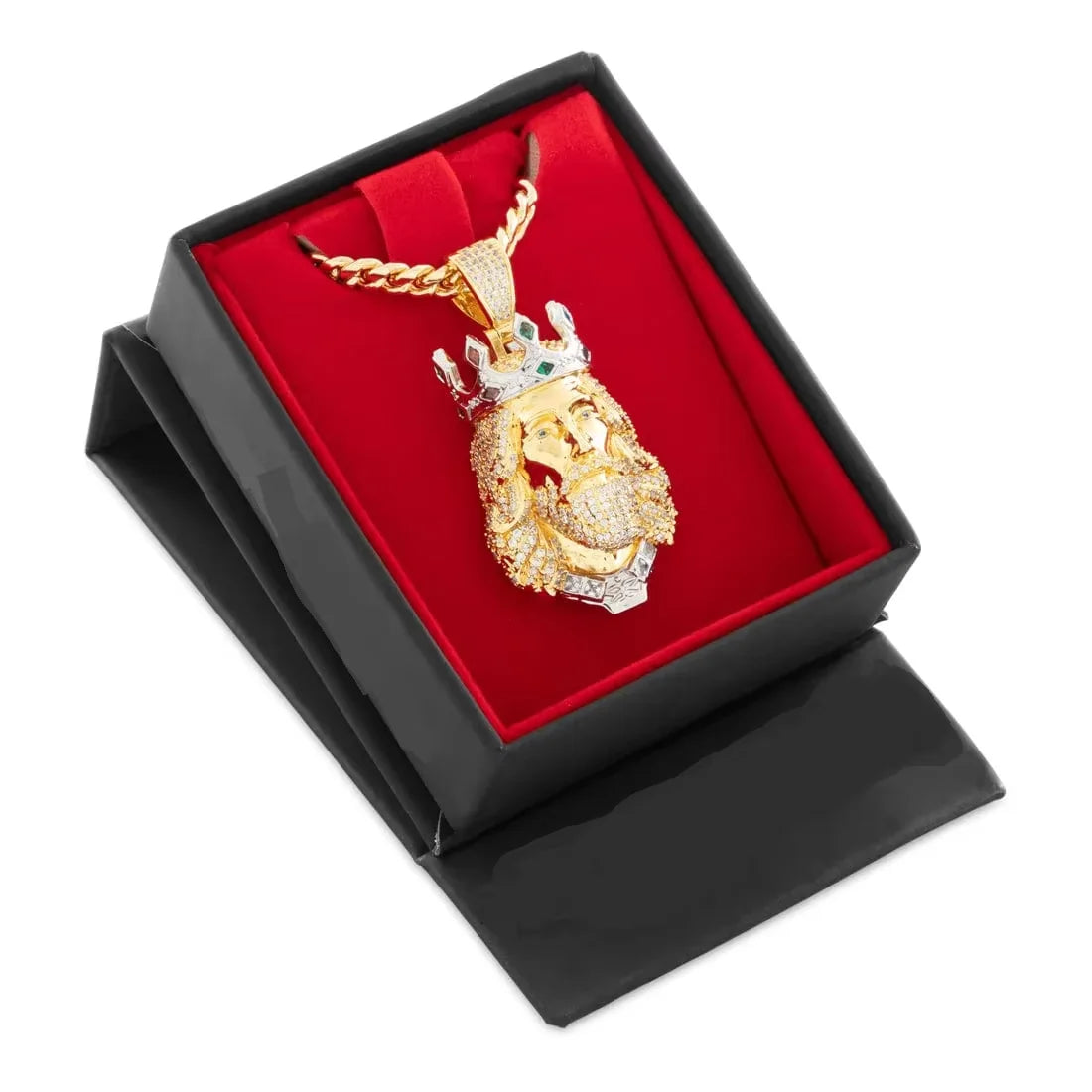 BiG-BOSS Luxury King Face Hip Hop Pendant Silver Plated with Cushion Cut Channel Set Crown Moissanite Iced Out Stones for Men Party