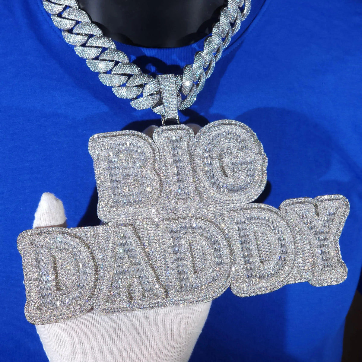 BiG-BOSS Buy Iced Out Silver Plated Moissanite Custom Name Necklace Baguette Letter Pendant Hip Hop Cuban Chain for Men's Luxury India