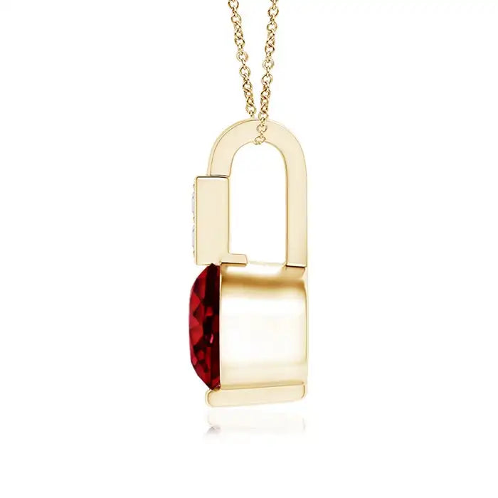 14K Gold IGI Certified Natural 5mm Round Cut 0.45 Ct Red Ruby Solitaire Pendant With Diamond Bale Classic Handmade Fine Jewelry