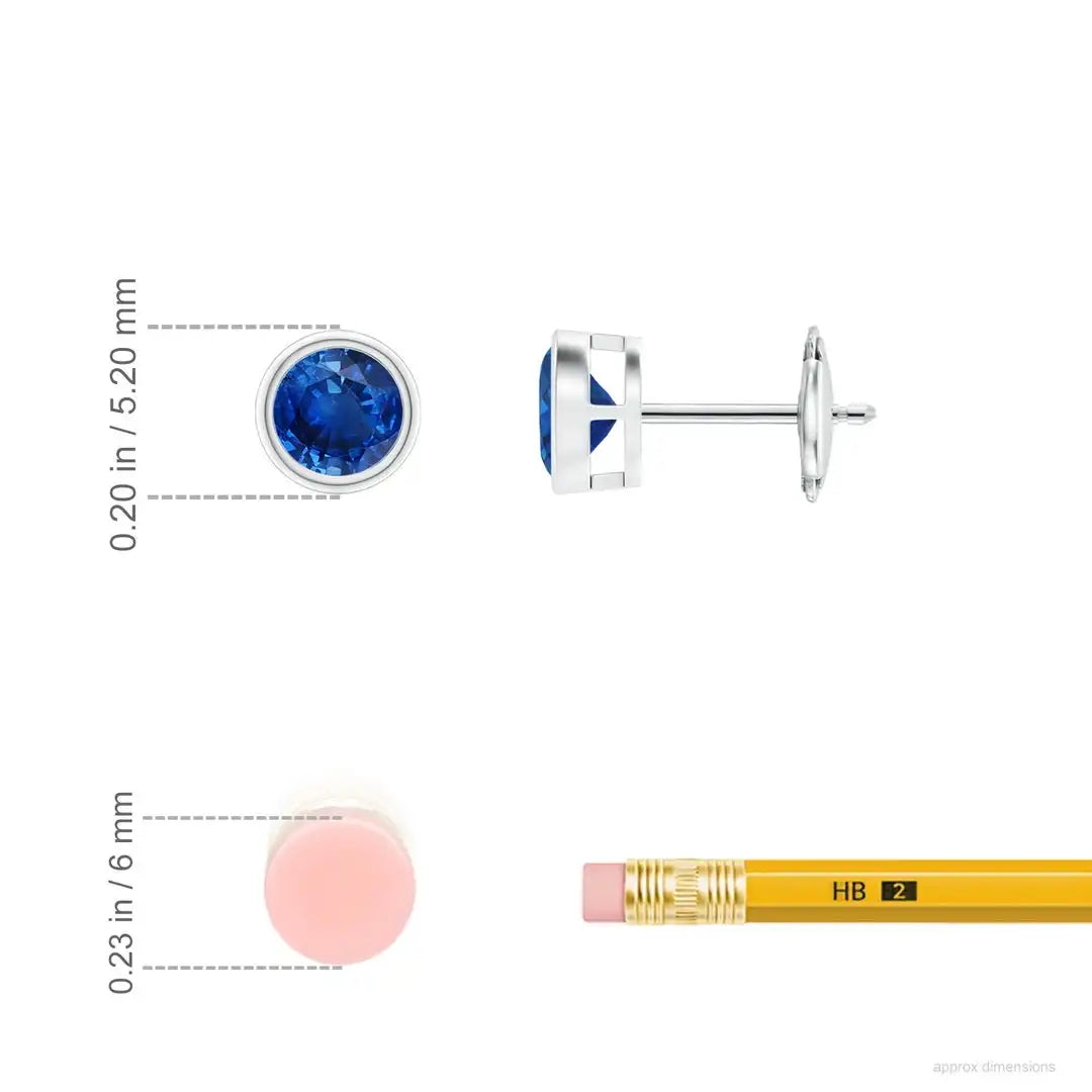 Blue Sapphire Stud Earrings 14kt White Gold Modern Bezel Set Round Cut Minimalist Fine Jewelry Gift for Women