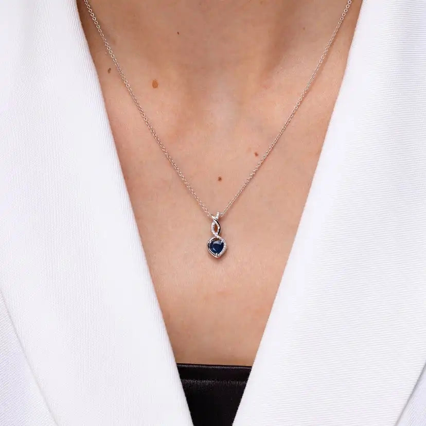 18k Pure Gold Heart & Infinity Design Natural Blue Sapphire With Diamond Accents Romantic Luxury IGI Certified Handmade Jewelry