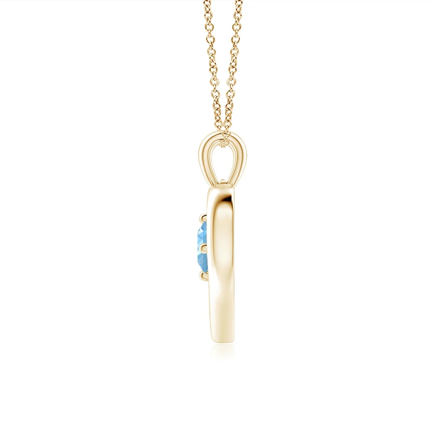 14K 18K Gold Natural Round IGI Certified Claw Setting Aquamarine Solitaire Open Heart Pendant High Quality Handmade Love Pendant