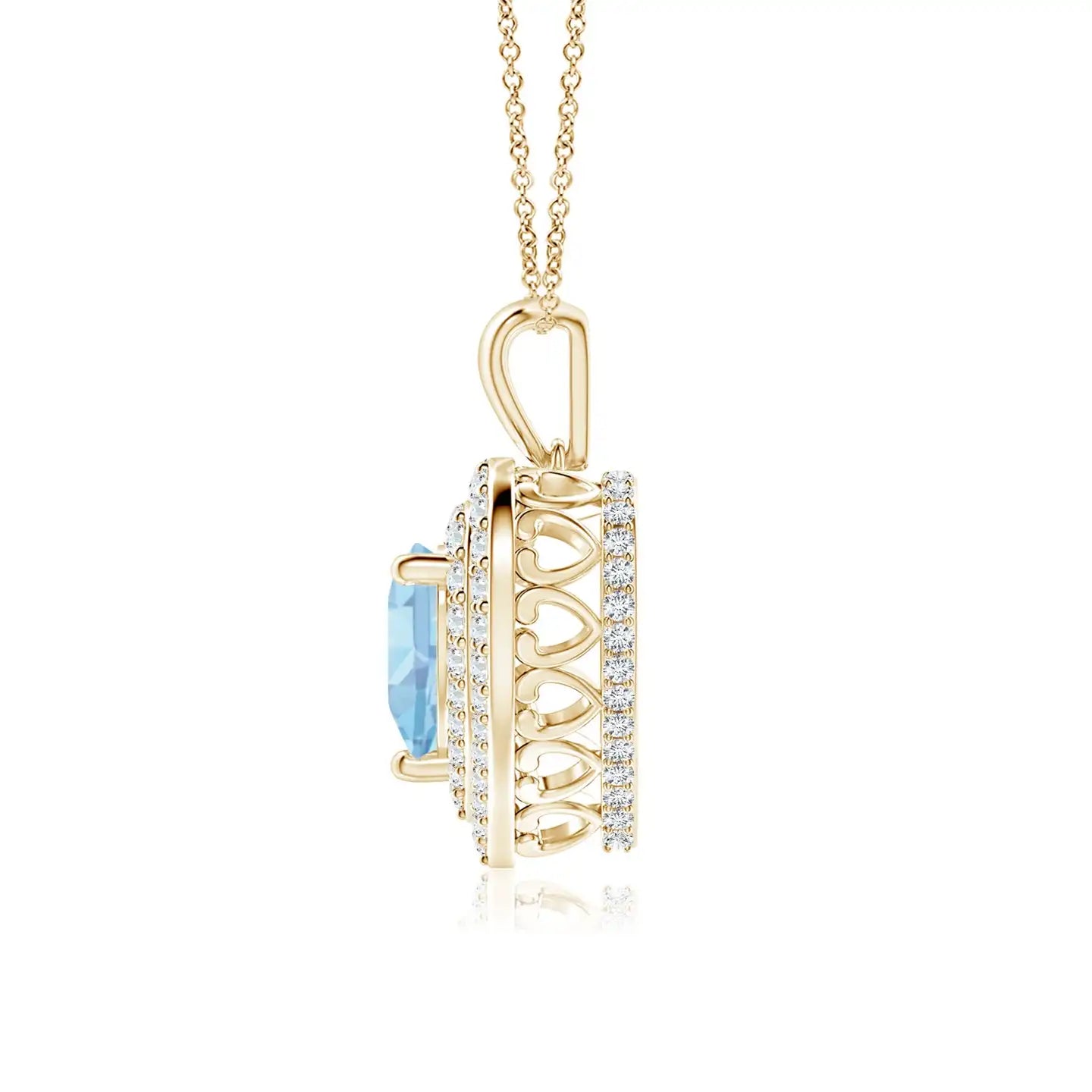 2026 IGI Certified 5mm 0.4Ctw Heart Cut Aquamarine Gemstone Pendant With Double Halo Diamond Valentine's Romantic Gift For Woman