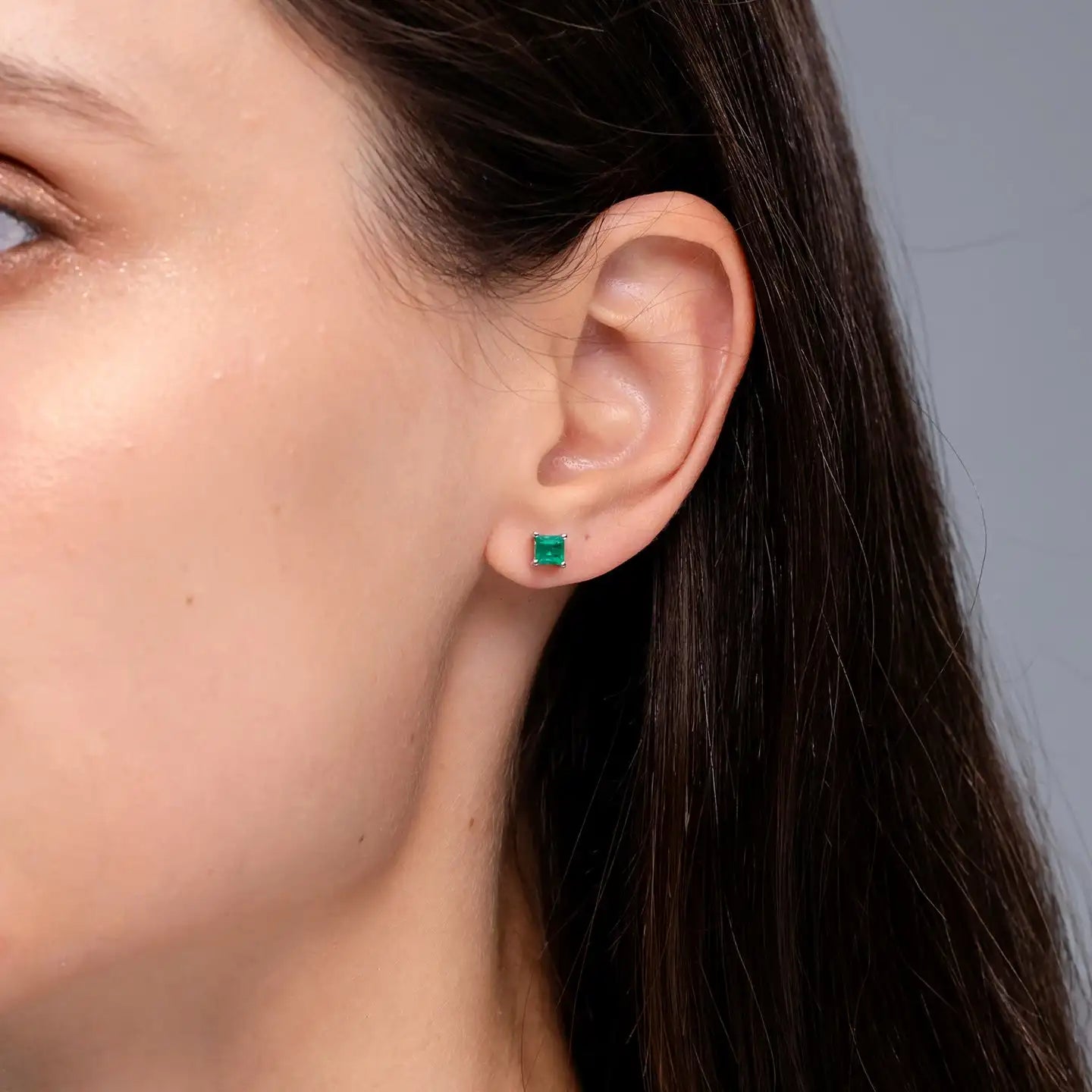 Emerald Cut Emerald Stud Earrings 14kt Yellow Gold, Minimalist Green Gemstone Earrings, Elegant Everyday Jewelry Gift for Fiance