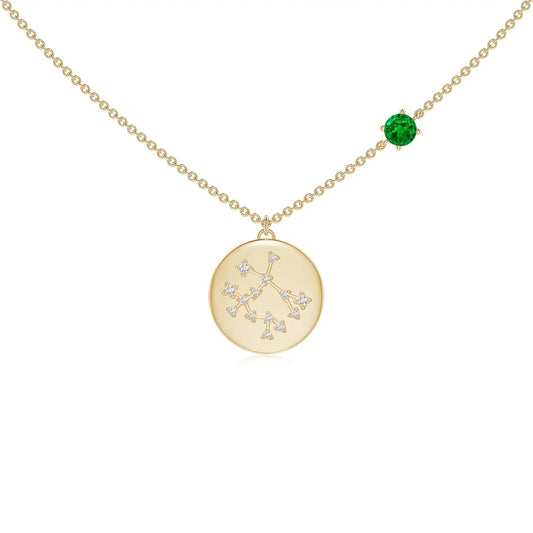 High Quality 14K Solid Gold Natural Emerald Gemini Medallion Pendant Fine Jewellery Zodiac Anniversary Jewellery